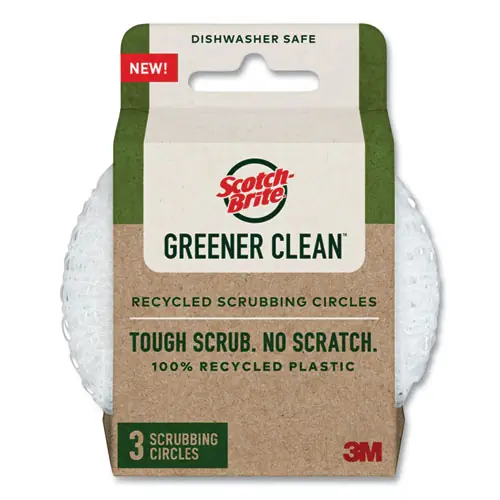 Scotch-Brite® Greener Clean Recycled Scrubbing Circle, White, 3/Pack