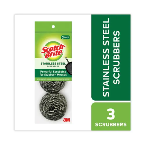 Scotch-Brite® Metal Scrubbing Pads, Silver, 3/Pack, 8 Packs/Carton