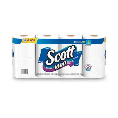 Scott® 1000 Bathroom Tissue, Septic Safe, 1-Ply, White, 1,000 Sheets per Roll, 32 Rolls per Carton