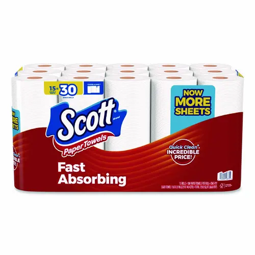 Scott® Choose-A-Sheet Mega Kitchen Roll Paper Towels, 1-Ply, White, 15 Rolls/Pack, 2 Packs/Carton