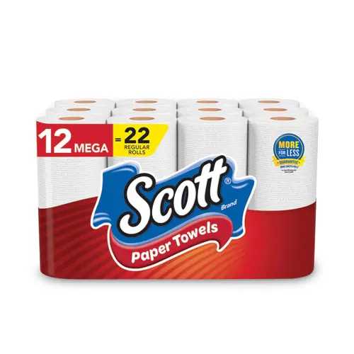 Scott® Choose-A-Sheet Mega Kitchen Roll Paper Towels, White, 1-Ply, 6.5" x 11", 102 Sheets per Roll, 12 Rolls per Pack