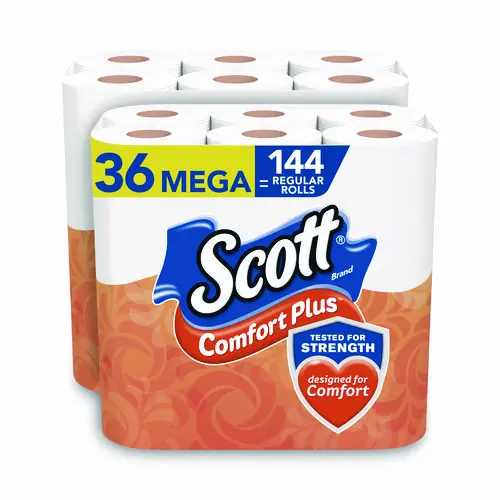 Scott® ComfortPlus Toilet Paper, Mega Roll, Septic Safe, 1-Ply, White, 462 Sheets/Roll, 36 Rolls/Pack