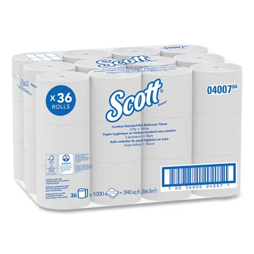 Scott® Essential Coreless SRB Bathroom Tissue, Septic Safe, 2-Ply, White, 1,000 Sheets/Roll, 36 Rolls/Carton