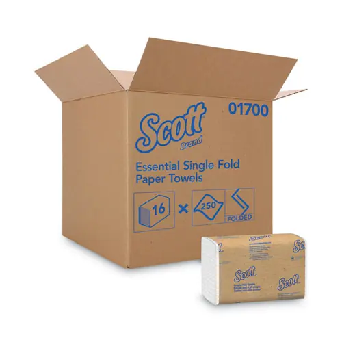 Scott® Essential Single-Fold Towels, Absorbency Pockets, 9.3 x 10.5, 250 Towels/Pack, 16 Packs/Carton