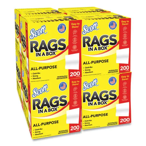 Scott® Rags in a Box, POP-UP Box, 12" x 9", White, 200 Rags/Box, 8 Boxes/Carton