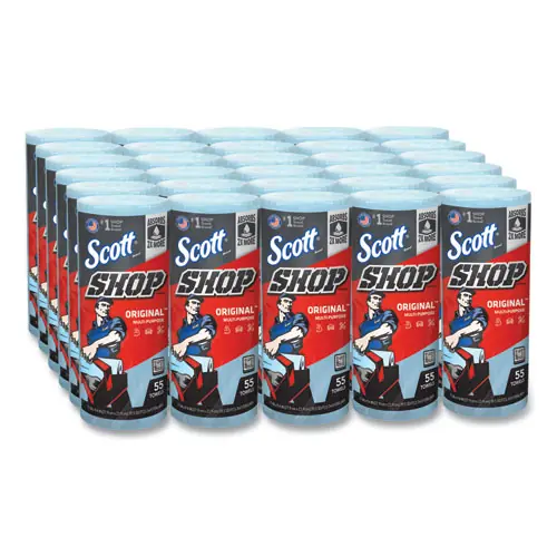 Scott® Shop Towels, Standard Roll, 1-Ply, Blue, 55 Towels per Roll, 30 Rolls per Carton