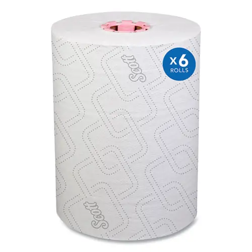 Scott® Slimroll Towels, 1-Ply, 8" x 580 ft, White/Pink Core, 6 Rolls/Carton