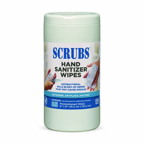 SCRUBS® Hand Sanitizer Wipes, 1-Ply, 6 x 8, Unscented, Blue/White