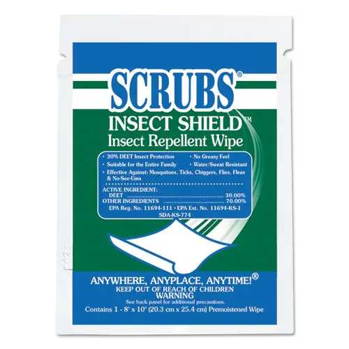 SCRUBS® Insect Shield Insect Repellent Wipes, Floral, 100/Carton