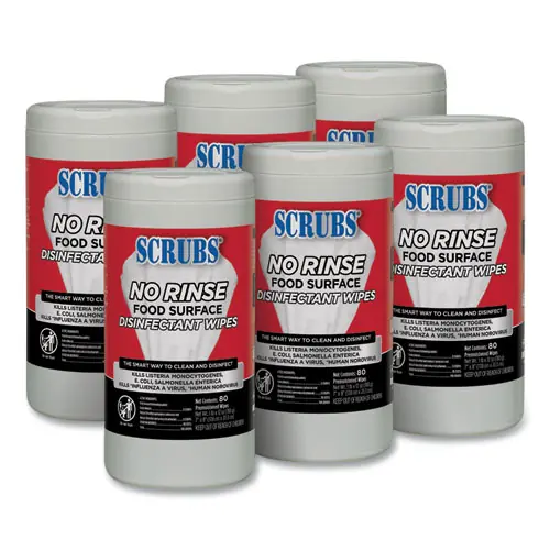 SCRUBS® No Rinse Food Surface Disinfectant Wipes, Unscented, White, 80 Wipes/Canister, 6 Canisters/Carton