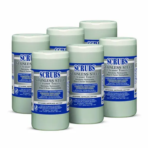 SCRUBS® Stainless Steel Cleaner Towels, Lemon Scent, 30 Towels/Canister, 6 Canisters/Carton