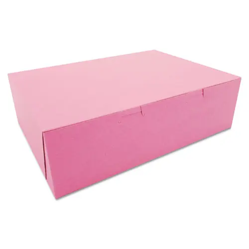 SCT® Pink One-Piece Non-Window Bakery Box, 14 x 10 x 4, Pink, Paper, 100/Carton