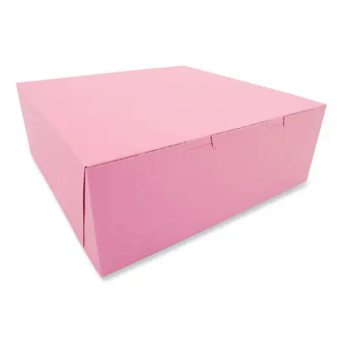 SCT® Pink One-Piece Non-Window Bakery Box, Pink, 14" x 14" x 5", 50/Carton