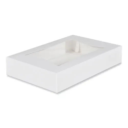 SCT® White Window Bakery Boxes with Attached Flip Top, 6-Corner Beers Design, White, Paper, 200/Carton (12" x 8" x 2.25")
