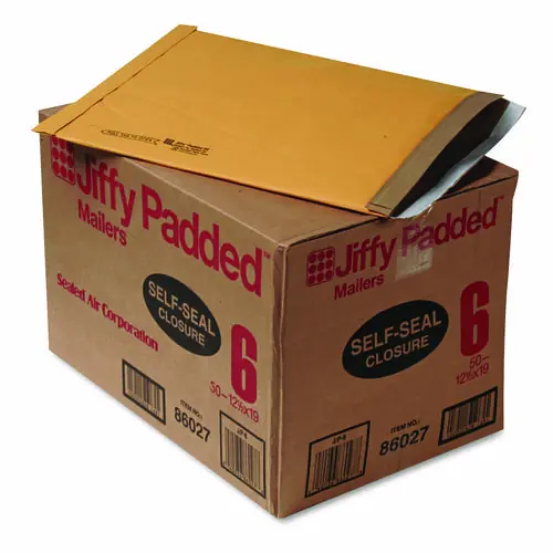 Sealed Air Jiffy Padded Mailer, #6, Paper Padding, Self-Adhesive Closure, 12.5 x 19, Natural Kraft