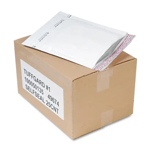 Sealed Air Jiffy TuffGard Self-Seal Cushioned Mailer, #1, 7.25 x 12, White, 25/CT