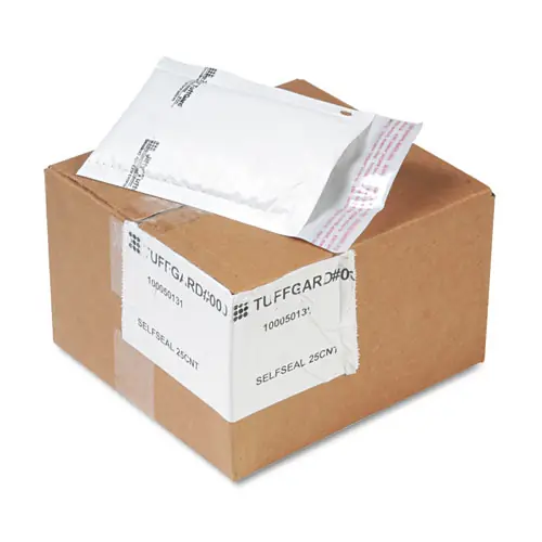 Sealed Air Jiffy TuffGard Self-Seal Cushioned Mailer #000, White, 4 x 8, 25/Carton