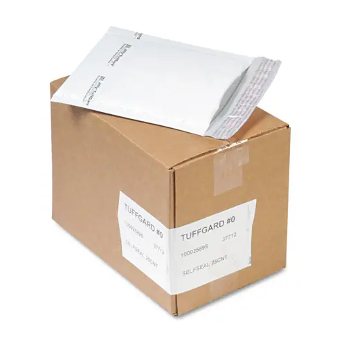 Sealed Air Jiffy TuffGard Self-Seal Cushioned Mailer, #0, 6 x 10, White, 25/CT