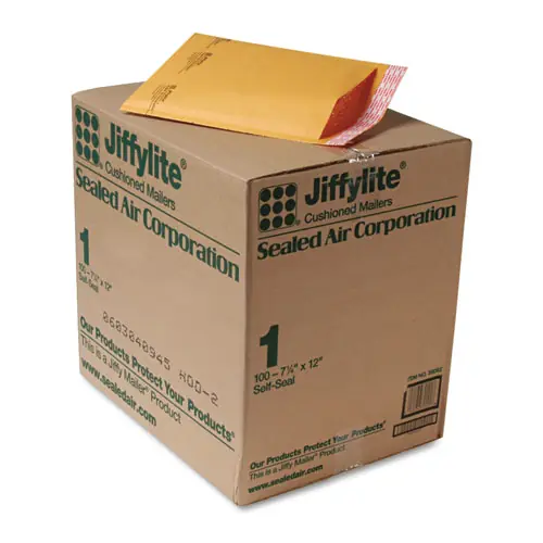 Sealed Air Jiffylite Self-Seal Bubble Mailer, #1, Self-Adhesive Closure, 7.25 x 12, Brown Kraft, 100/CT
