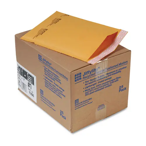 Sealed Air Jiffylite Self-Seal Bubble Mailer, #1, Barrier Bubble Air Cell Cushion, Self-Adhesive Closure, 7.25 x 12, Brown Kraft, 25/CT