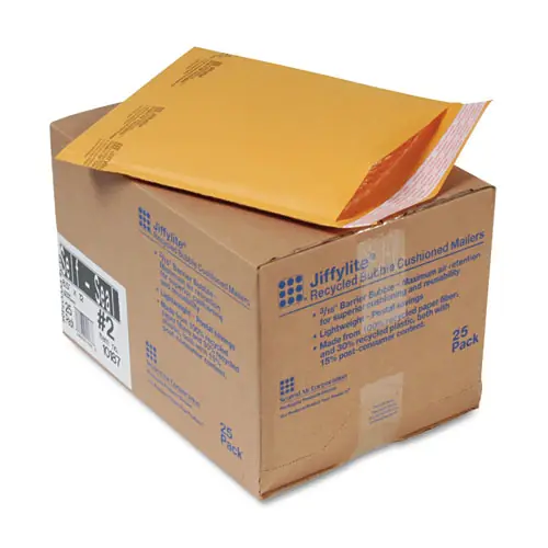 Sealed Air Jiffylite Self-Seal Bubble Mailer #2, 8.5" x 12", Brown Kraft, 25/Carton