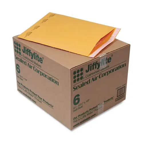 Sealed Air Jiffylite Self-Seal Bubble Mailer, #6, Self-Adhesive Closure, Brown Kraft, 50/CT