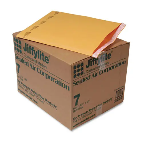 Sealed Air Jiffylite Self-Seal Bubble Mailer, #7, 14.25 x 20, Brown Kraft, 50/CT