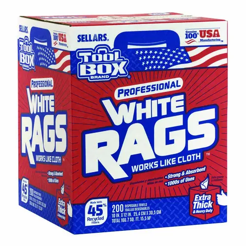 Sellars® TOOLBOX White Rags, 1-Ply, 9.8" x 12", White, 200 Sheets/Box, 6 Boxes/Carton