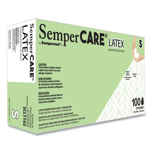 SemperCare® Latex Examination Gloves, Small, Cream, 100/Box