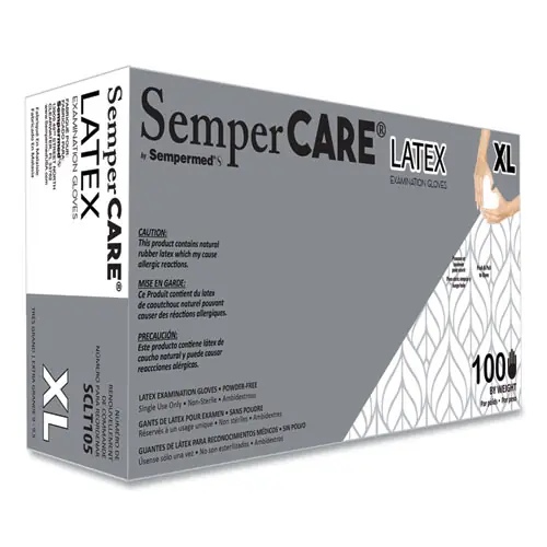 SemperCare® Latex Examination Gloves, Cream, X-Large, 100/Box