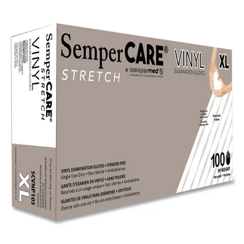 SemperCare® Stretch Vinyl Examination Gloves, Cream, X-Large, 100/Box