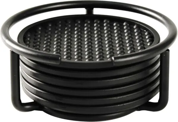 Set of 6 Stainless Coasters with Black Dot Pattern