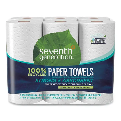 Seventh Generation® 100% Recycled Paper Kitchen Towel Rolls, 2-Ply, 140 Sheets/Roll, 24 Rolls/Carton