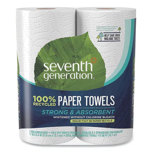 Seventh Generation® 100% Recycled Paper Kitchen Towel Rolls, 2-Ply, 140 Sheets/Roll, 2 Rolls/Pack, 12 Packs/Carton