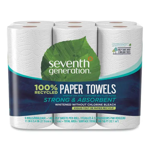Seventh Generation® 100% Recycled Paper Kitchen Towel Rolls, 2-Ply, 140 Sheets/Roll, 6 Rolls/Pack