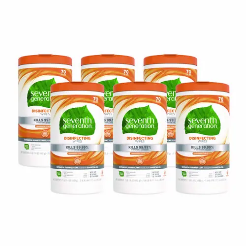 Seventh Generation® Botanical Disinfecting Wipes, Lemongrass Citrus, 70 Wipes per Canister, 6 Canisters/Carton