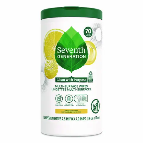 Seventh Generation® Multi-Surface Wipes, Lemon Zest, White, 70 Wipes/Canister, 6/Carton