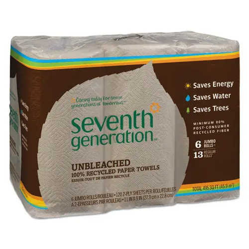 Seventh Generation® Natural Unbleached 100% Recycled Paper Kitchen Towel Rolls, 2-Ply, 120 Towels per Roll, 6 Rolls per Pack