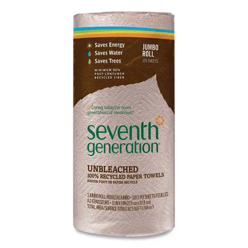 Seventh Generation® Natural Unbleached 100% Recycled Paper Kitchen Towel Rolls, 2-Ply, Individually Wrapped, 30 Rolls/Carton