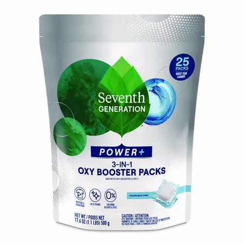 Seventh Generation® Power+ 3-in-1 Oxy Booster Packs, Fragrance Free, 17.6 oz, 25 Tabs/Pack
