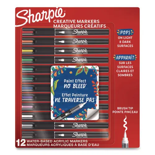Sharpie® Creative Markers, Fine Brush Tip, Assorted Colors, 12/Pack