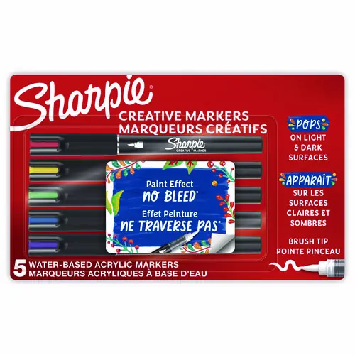 Sharpie® Creative Markers, Fine Brush Tip, Assorted Colors, 5/Pack