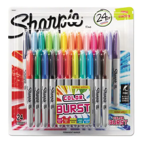 Sharpie® Fine Tip Permanent Marker, Assorted Classic and Limited Edition Color Burst Colors, 24/Pack