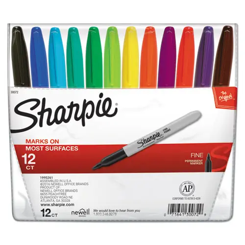 Sharpie® Fine Tip Permanent Marker, Fine Bullet Tip, Assorted Colors, 12/Set