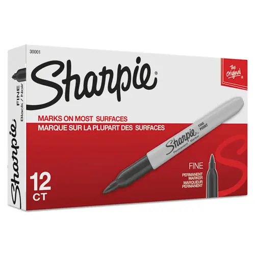 Sharpie® Fine Tip Permanent Marker, Fine Bullet Tip, Black, Dozen