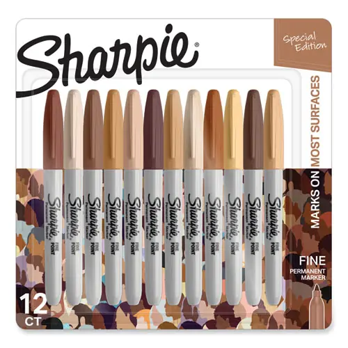 Sharpie® Fine Tip Permanent Marker, Portrait Colors, Fine Bullet Tip, Assorted, 12/Pack