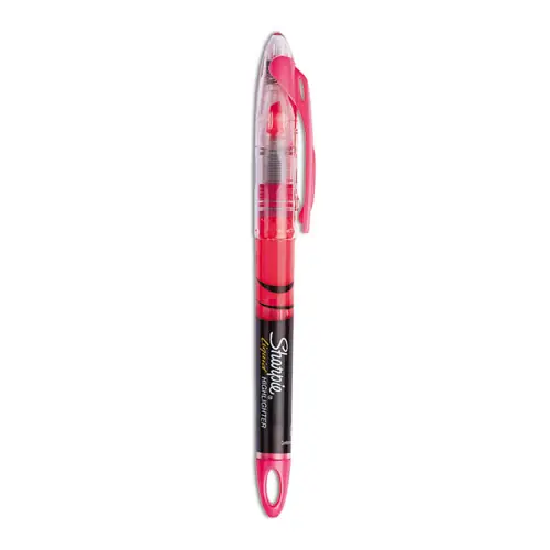 Sharpie® Liquid Pen Style Highlighters, Fluorescent Pink Ink, Chisel Tip, Pink/Black/Clear Barrel, Dozen