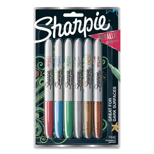 Sharpie® Metallic Fine Point Permanent Markers, Fine Bullet Tip, Blue-Green-Red, 6/Pack