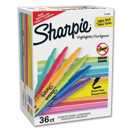 Sharpie® Pocket Style Highlighters, Assorted Ink Colors, Chisel Tip, Assorted Barrel Colors, 36/Pack