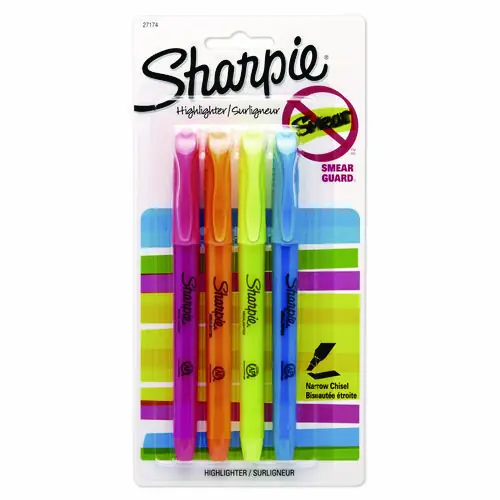 Sharpie® Pocket Style Highlighters, Assorted Ink Colors, Chisel Tip, Assorted Barrel Colors, 4/Set